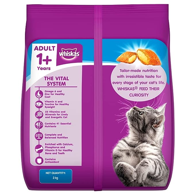 Whiskas Adult (+1 year) Dry Cat Food Food, Ocean Fish Flavour, 3kg Pack Whiskas Adult (+1 year) Dry Cat Food Food, Ocean Fish Flavour, 3kg Pack